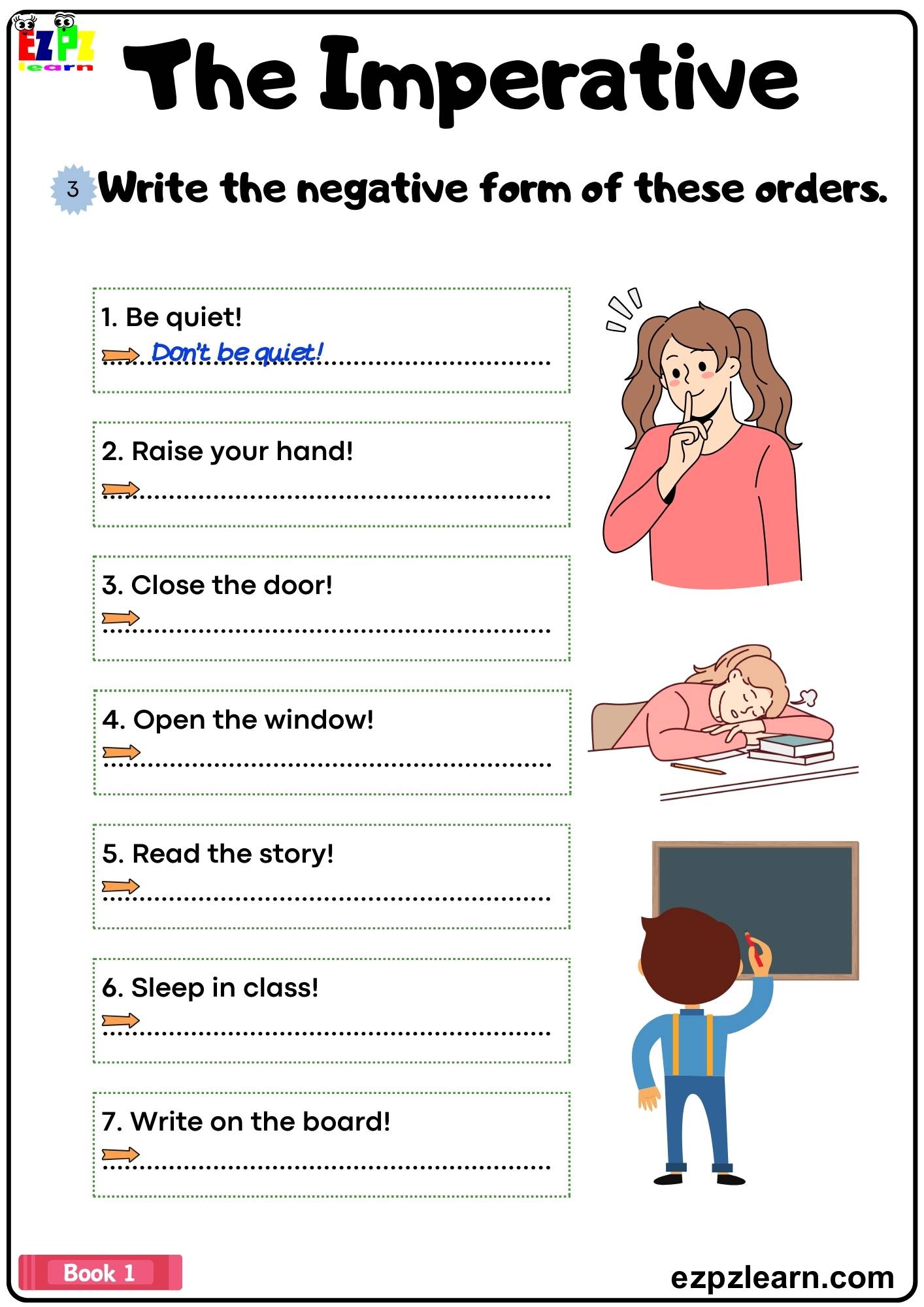 The Imperative Write the negative form of these orders Grammar Worksheet Book 1 pdf
